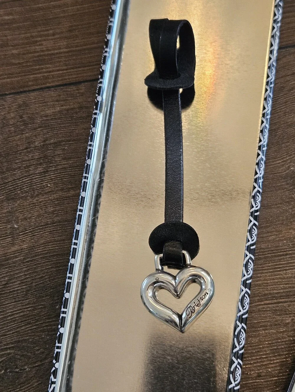 NEW Brighton Heart Purse Charm Key Fob Black Leather w/ Gift Tin